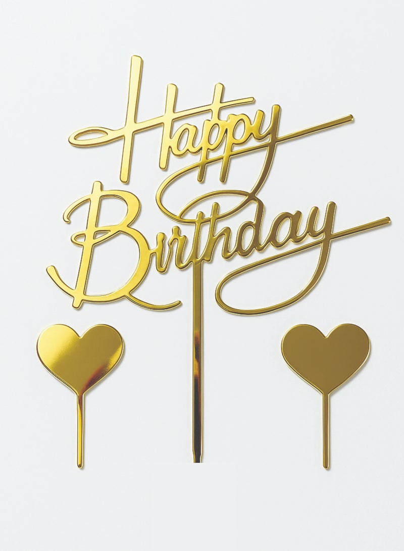 Happy Birthday Gold Acrylic Cake Topper Set - 3 Pieces  - Image 1