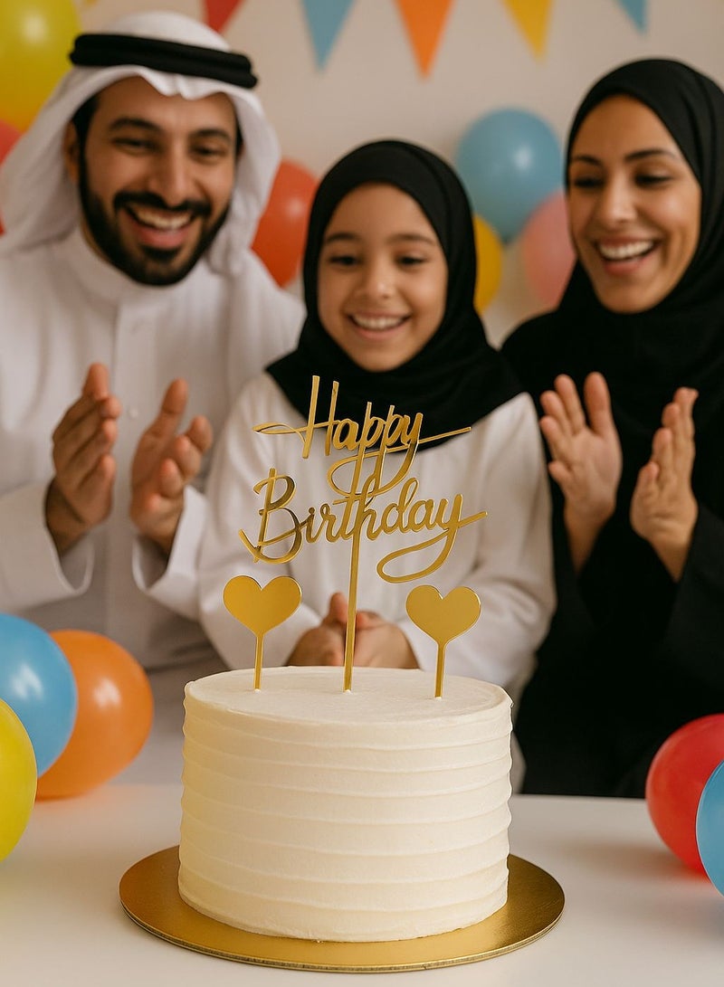Happy Birthday Gold Acrylic Cake Topper Set - 3 Pieces  - Image 2