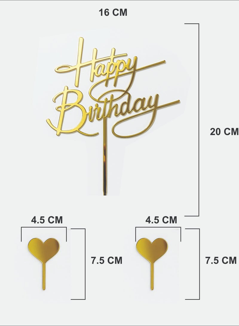 Happy Birthday Gold Acrylic Cake Topper Set - 3 Pieces  - Image 4