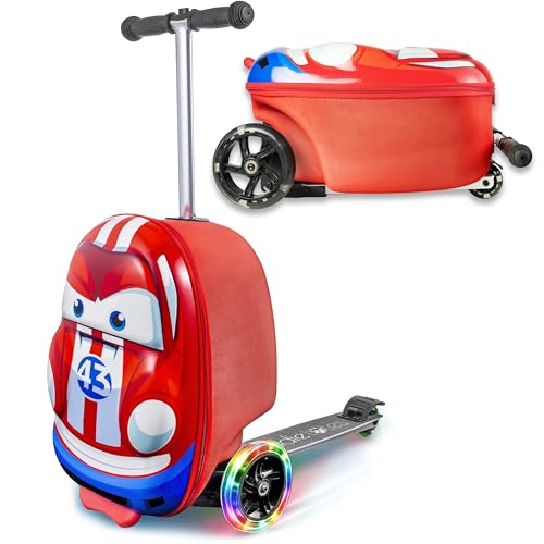 Kiddietotes 3-D Hardside Scooter Ride On Suitcase for Kids - Cute Lightweight Kids Luggage with Wheels - Fun LED Lights - Image 5