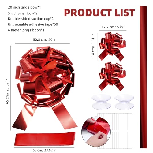Hollima Big Car Bow Metallic Red 20 Inch Round Shape Present Bows Giant Bow for Cars Decor New Houses Birthday Christmas Wedding Party Large Gift Wrapping - Image 5