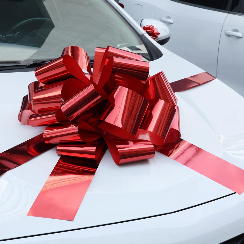 Hollima Big Car Bow Metallic Red 20 Inch Round Shape Present Bows Giant Bow for Cars Decor New Houses Birthday Christmas Wedding Party Large Gift Wrapping - Image 3