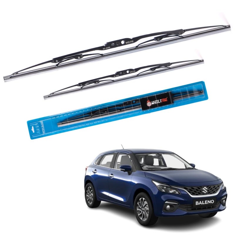 Wheelyfine Car Wiper Blades | Metal Frame | Water Repellent Windshield Wipers | Blade Refills (Maruti Baleno (2015 Onwards) Dr 21"/Pa 18") - Image 1