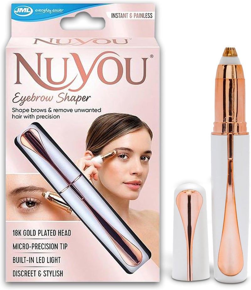 JML NuYou Eyebrow Trimmer Brow Shaper with MicroPrecision Trimming Head Hypoallergenic 18K GoldPlated Eyebrow Razor LEDLit Trimmers Portable for OnTheGo Quick Touchups