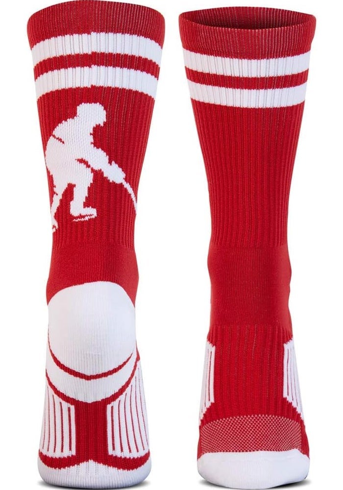 ChalkTalkSPORTS Hockey Half Cushioned Crew Socks in Red and White - Image 1