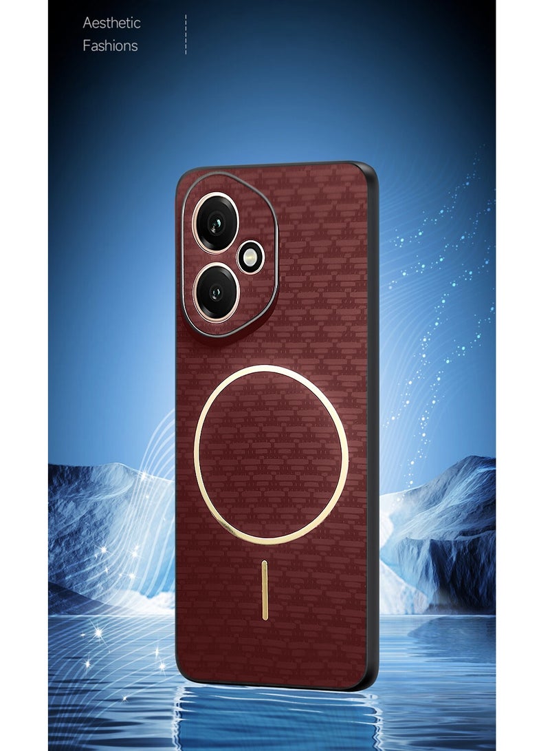 Wtech Honor 400 5G 2025 Magsafe Hard Back Carbon Fabric Texture Case Cover - Maroon - Image 5