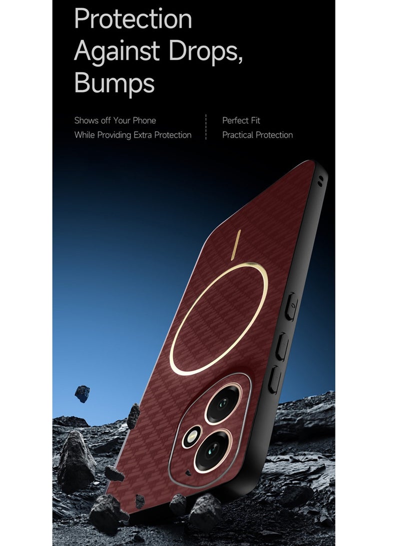 Wtech Honor 400 5G 2025 Magsafe Hard Back Carbon Fabric Texture Case Cover - Maroon - Image 3