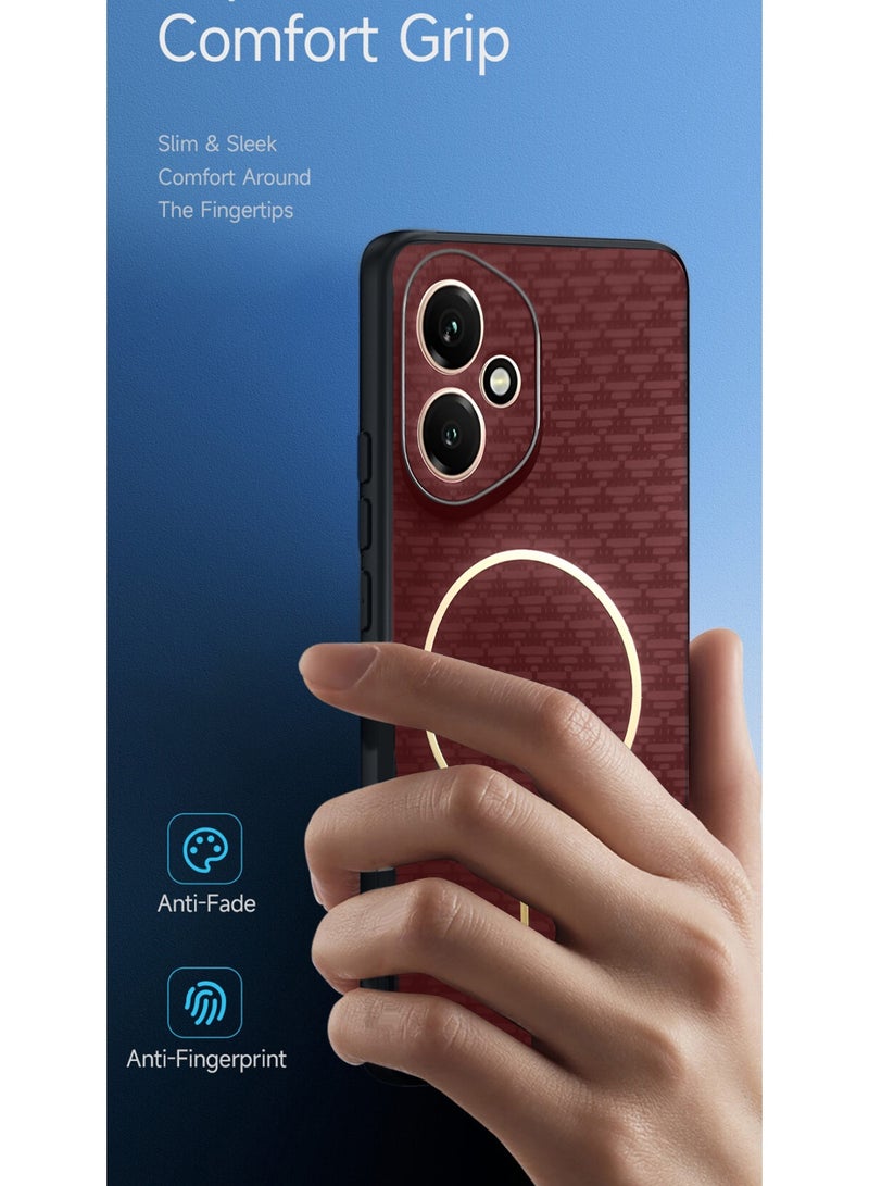 Wtech Honor 400 5G 2025 Magsafe Hard Back Carbon Fabric Texture Case Cover - Maroon - Image 2