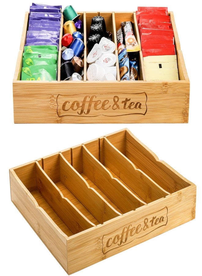 Lyellfe 2 Pack K Cup Holder for Drawers, Bamboo Tea Bag Organizer with Adjustable Dividers, Silverware Utensil Flatware Tray for Coffee Station Home Office, Kitchen - Image 1