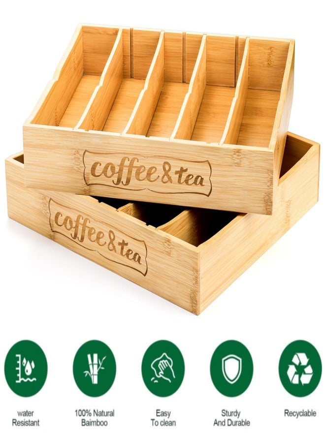 Lyellfe 2 Pack K Cup Holder for Drawers, Bamboo Tea Bag Organizer with Adjustable Dividers, Silverware Utensil Flatware Tray for Coffee Station Home Office, Kitchen - Image 4