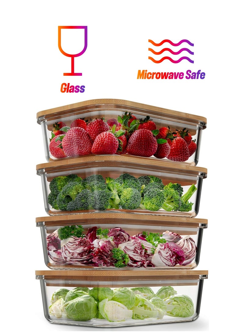 Mash Greener Home Glass Food Storage Containers with Bamboo Lids (4 Pack, 36 Ounce) Eco Friendly Meal Prep Containers Airtight – Plastic Free, BPA Free - Image 1