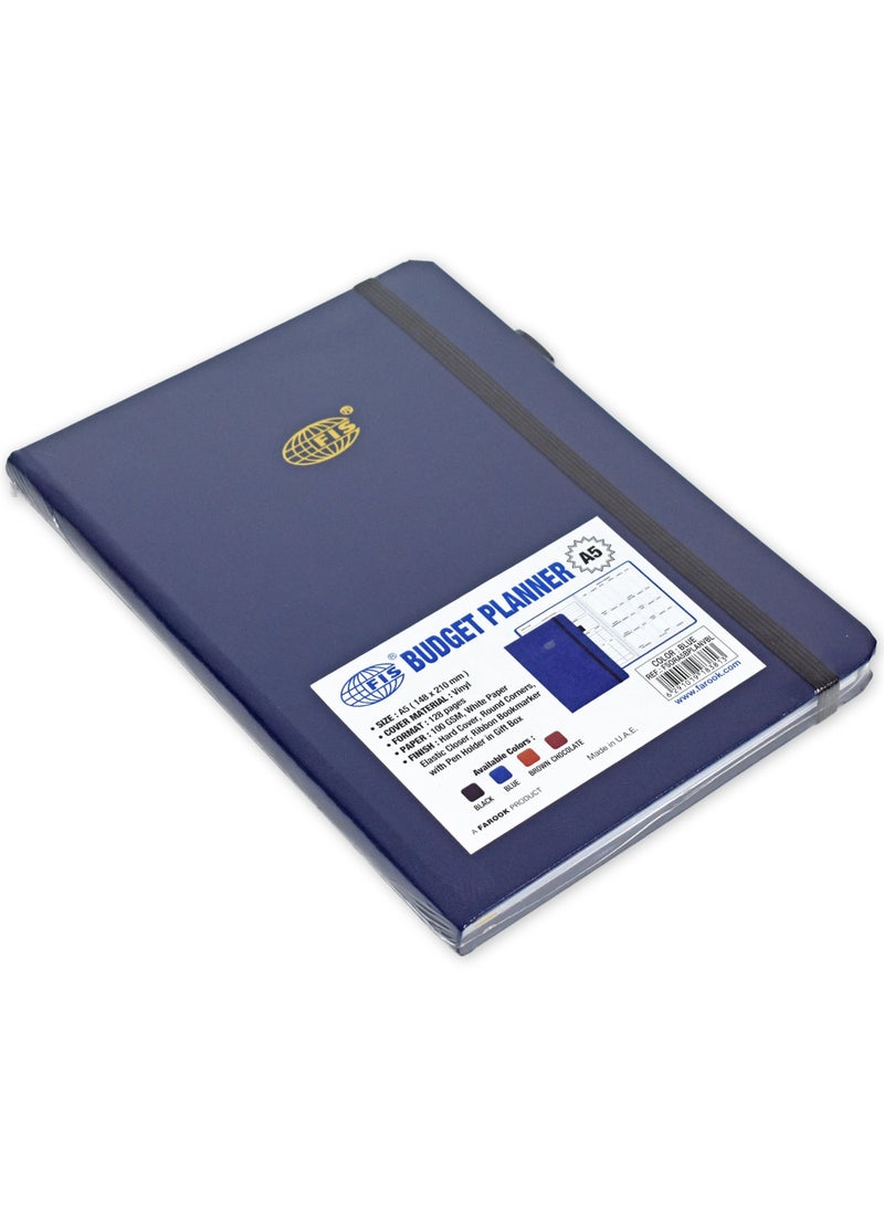 FIS FIS Budget Planner with Elastic Pen Loop, Vinyl, Size A5, White Paper, 100 GSM, 128 Pages, Hard Cover, Round Corners, Colour Blue - FSORA5BPLANVBL  - Image 4