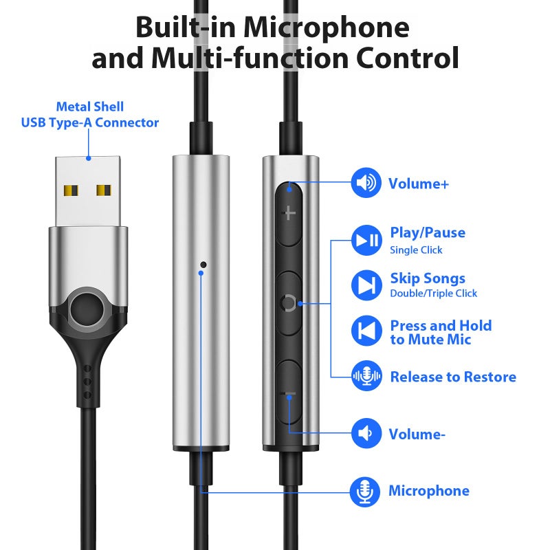 APETOO USB Headphones with Microphone for Laptop, 2.3M USB-A Earbuds for PS5,HiFi Stereo Wired Earphones Half in-Ear Headset with Volume Control Mute Audio for Lenovo Acer HP Dell Laptop Desktop,Black - Image 3