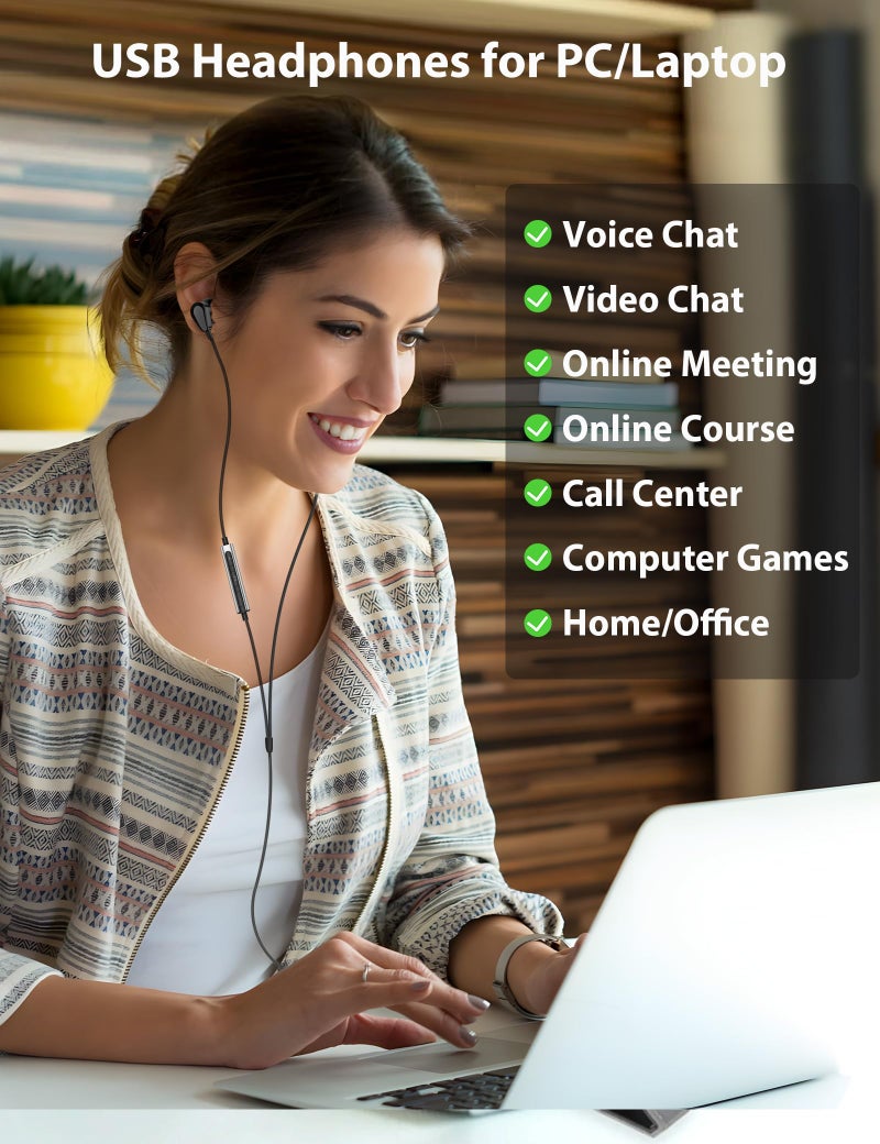 APETOO USB Headphones with Microphone for Laptop, 2.3M USB-A Earbuds for PS5,HiFi Stereo Wired Earphones Half in-Ear Headset with Volume Control Mute Audio for Lenovo Acer HP Dell Laptop Desktop,Black - Image 4