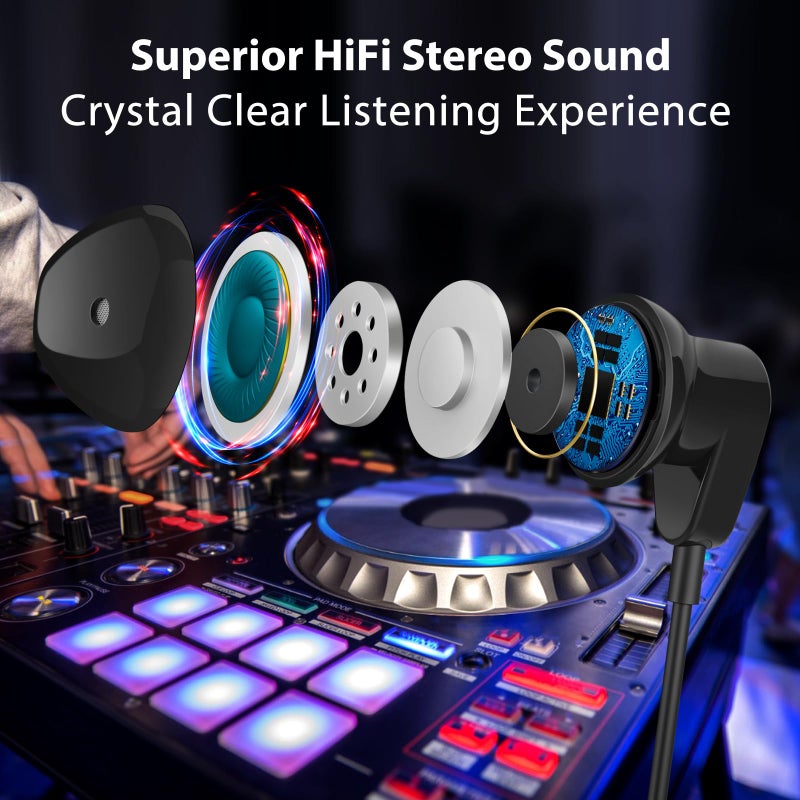 APETOO USB Headphones with Microphone for Laptop, 2.3M USB-A Earbuds for PS5,HiFi Stereo Wired Earphones Half in-Ear Headset with Volume Control Mute Audio for Lenovo Acer HP Dell Laptop Desktop,Black - Image 2