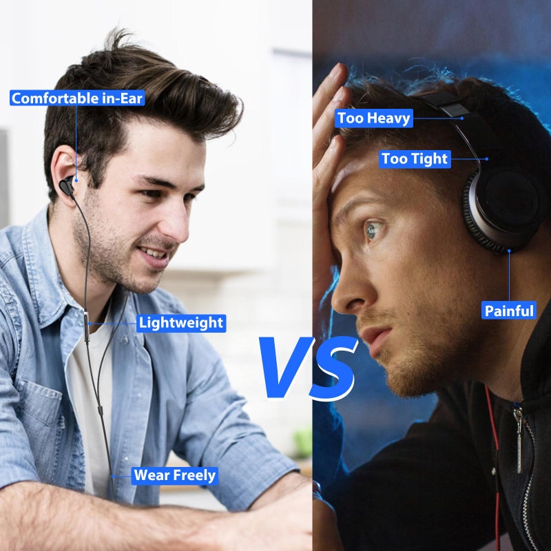 APETOO USB Headphones with Microphone for Laptop, 2.3M USB-A Earbuds for PS5,HiFi Stereo Wired Earphones Half in-Ear Headset with Volume Control Mute Audio for Lenovo Acer HP Dell Laptop Desktop,Black - Image 5