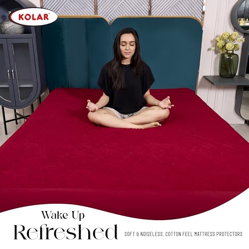 Kolar Premium Cotton Feel Mattress Protector| 100% Water Proof Protector King Size 78x72 Inches | Breathable and Hypoallergenic Ultra Soft Fitted Bed Protector Cover - King, Maroon - Image 4