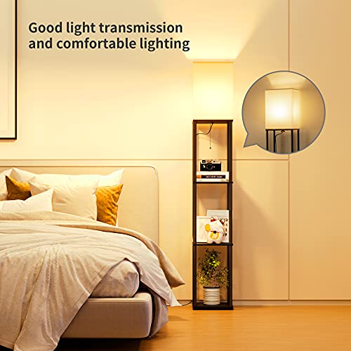 SUNMORY Floor Lamp with Shelves, Modern Square Standing Lamp with 3 Color Temperature Bulb, Corner Display Bookshelf Lamp for Living Room and Bedroom(Black) - Image 3