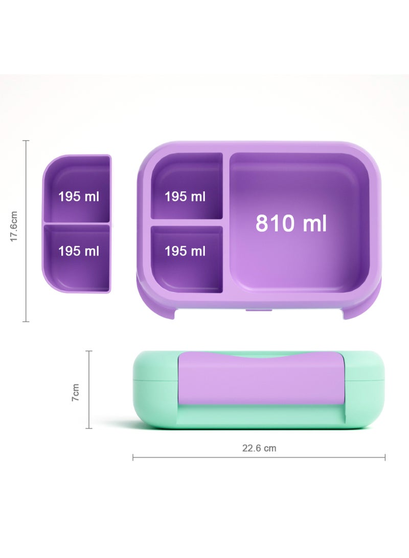 Snack attack صندوق غداء بنتو للأطفال من سناك أتاك - صندوق غداء مقاوم للتسرب من الدرجة الغذائية مع 3 إلى 5 أقسام قابلة للتحويل - تصميم حورية البحر - خالي من BPA، مختوم بالسيليكون - مثالي للمدرسة، ورياض الأطفال، ووجبات السفر - Image 4