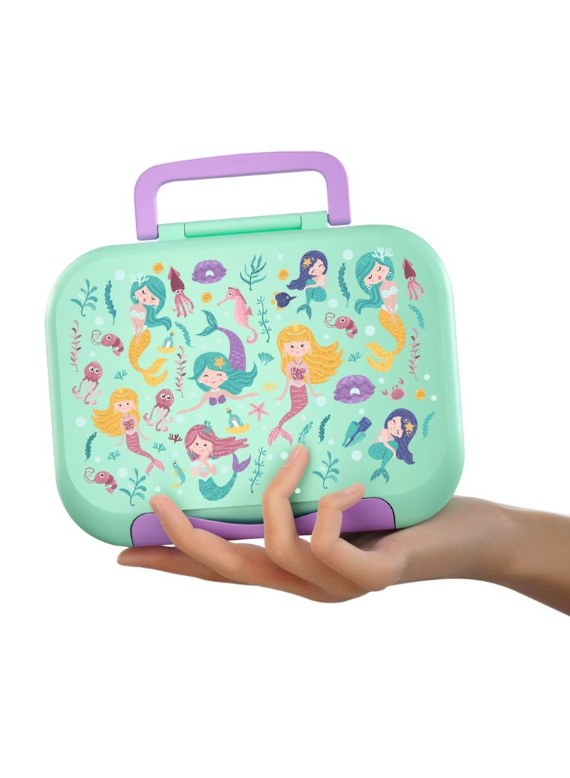 Snack attack صندوق غداء بنتو للأطفال من سناك أتاك - صندوق غداء مقاوم للتسرب من الدرجة الغذائية مع 3 إلى 5 أقسام قابلة للتحويل - تصميم حورية البحر - خالي من BPA، مختوم بالسيليكون - مثالي للمدرسة، ورياض الأطفال، ووجبات السفر - Image 3