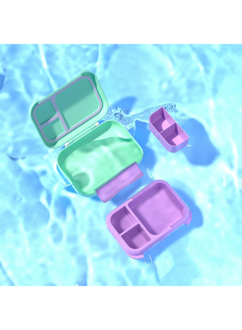 Snack attack صندوق غداء بنتو للأطفال من سناك أتاك - صندوق غداء مقاوم للتسرب من الدرجة الغذائية مع 3 إلى 5 أقسام قابلة للتحويل - تصميم حورية البحر - خالي من BPA، مختوم بالسيليكون - مثالي للمدرسة، ورياض الأطفال، ووجبات السفر - Image 5