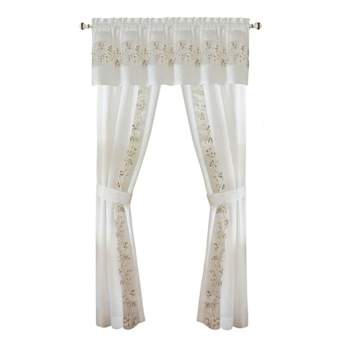 ACHIM Light-Filtering Window Curtain Set - 55 Inch Width, 63 Inch Length - Fairfield Window in a Bag 5 Piece Set (White) - Window Treatment Include Valance, Tiebacks & Split Panels Home Decor - Image 1