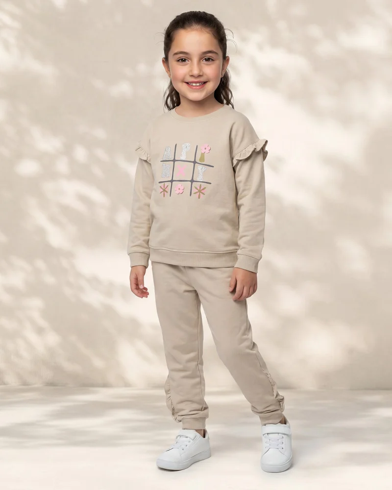 Redtag Girls Light Green Printed Sweat Top And Jogger Set