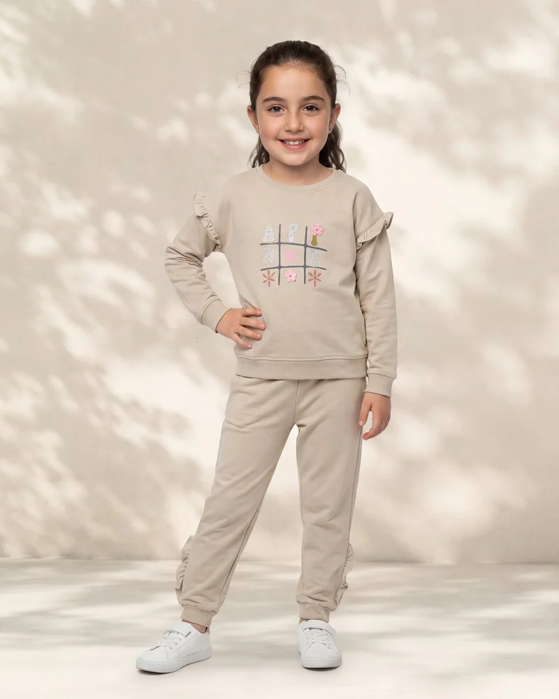 Redtag Girls Light Green Printed Sweat Top And Jogger Set