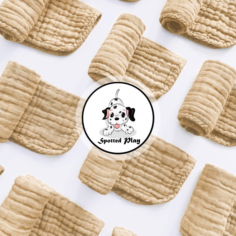 Spotted Play Muslin Burp Cloths 100% Cotton Large 20''x10'' Extra Soft and Absorbent Baby Wash Cloths Spit Up Rags - Baby Burping Cloth for Boys Girls Items(12 Pack Brown) - Image 2