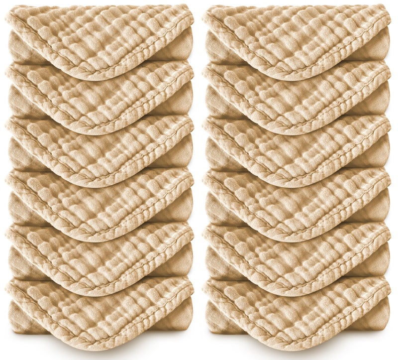 Spotted Play Muslin Burp Cloths 100% Cotton Large 20''x10'' Extra Soft and Absorbent Baby Wash Cloths Spit Up Rags - Baby Burping Cloth for Boys Girls Items(12 Pack Brown) - Image 1