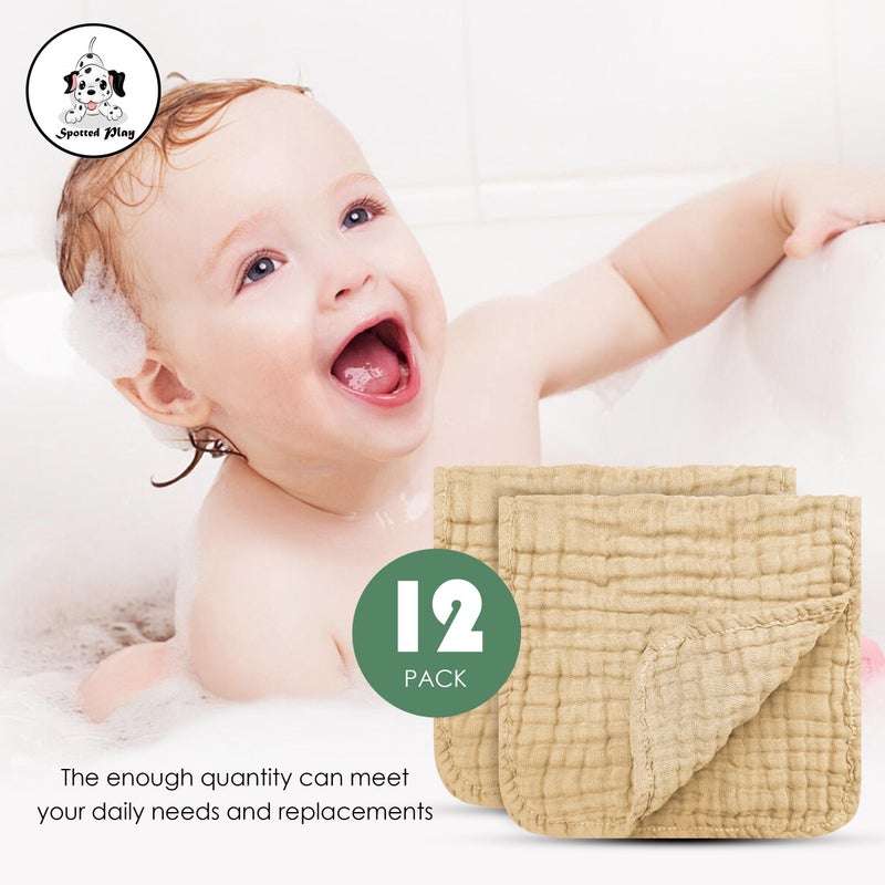 Spotted Play Muslin Burp Cloths 100% Cotton Large 20''x10'' Extra Soft and Absorbent Baby Wash Cloths Spit Up Rags - Baby Burping Cloth for Boys Girls Items(12 Pack Brown) - Image 5