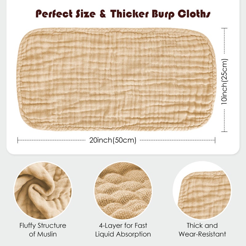Spotted Play Muslin Burp Cloths 100% Cotton Large 20''x10'' Extra Soft and Absorbent Baby Wash Cloths Spit Up Rags - Baby Burping Cloth for Boys Girls Items(12 Pack Brown) - Image 4