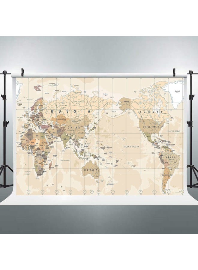 Riyidecor World Map Backdrop Polyester Fabric Vintage Geographical Educational Adventure 7Wx5H Feet Yellow Brown Geography Europe America Photography Background Reunion Birthday Photo Studio Shoot - Image 4