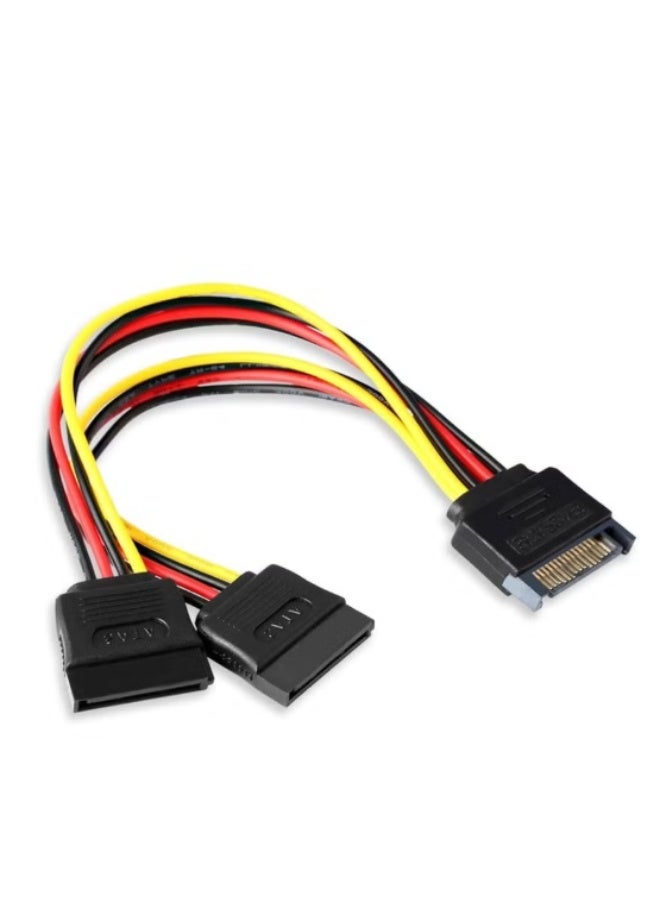 كابل محول طاقة SATA ذو 15 سنًا، كابل تمديد طاقة SATA ذو 15 سنًا ذكر إلى SATA ذو 15 سنًا أنثى على شكل حرف Y، موصل SATA إلى SATA (15 سم) - Image 1