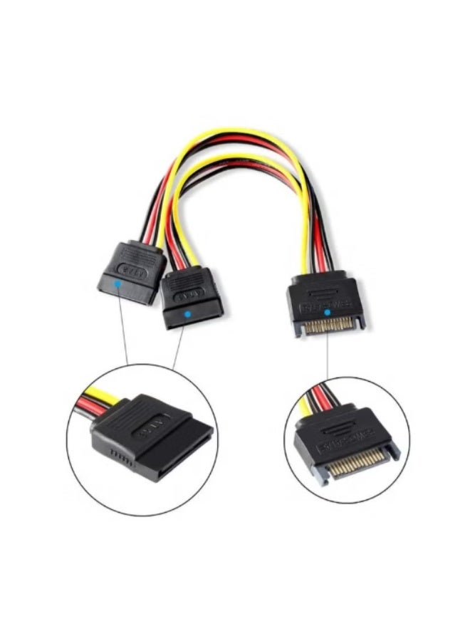 كابل محول طاقة SATA ذو 15 سنًا، كابل تمديد طاقة SATA ذو 15 سنًا ذكر إلى SATA ذو 15 سنًا أنثى على شكل حرف Y، موصل SATA إلى SATA (15 سم) - Image 2