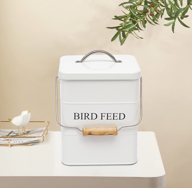 Morezi Bird seed and feed storage tin with lid Included - white-coated carbon steel - tight fitting lids - storage canister tins - White - Image 5