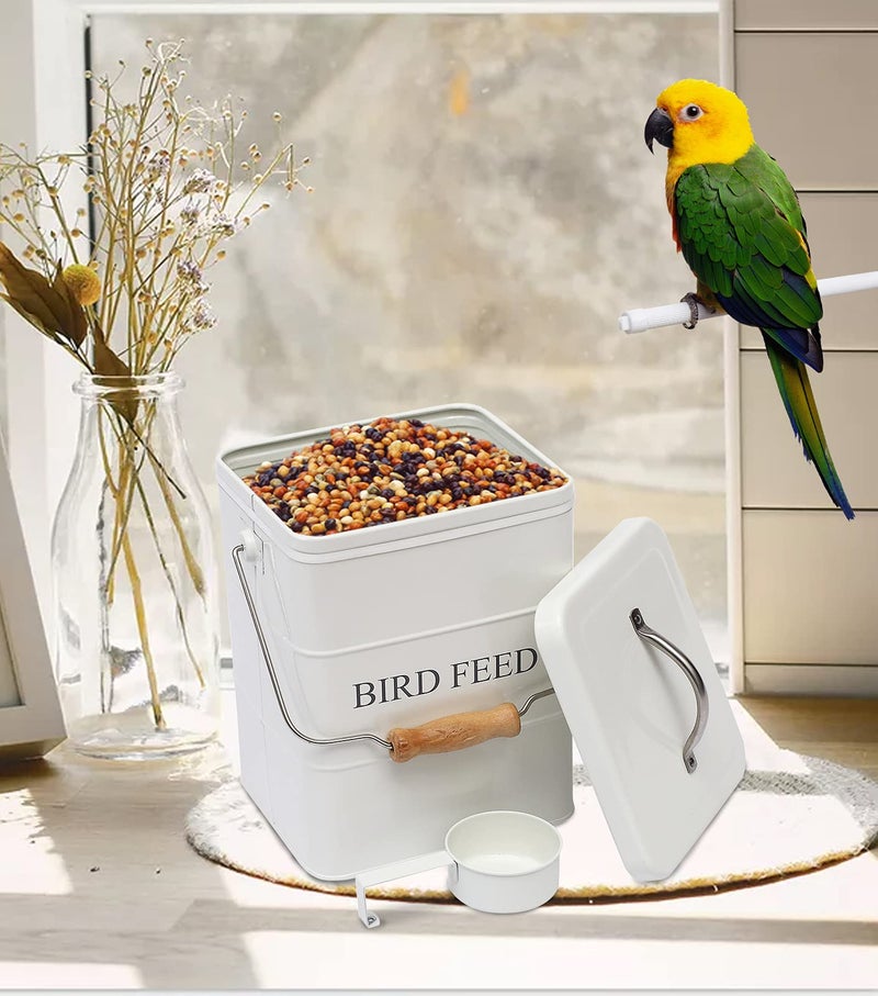 Morezi Bird seed and feed storage tin with lid Included - white-coated carbon steel - tight fitting lids - storage canister tins - White - Image 2