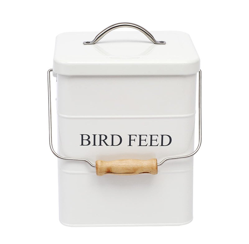 Morezi Bird seed and feed storage tin with lid Included - white-coated carbon steel - tight fitting lids - storage canister tins - White - Image 1