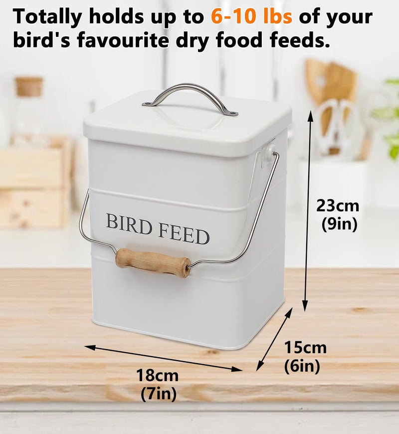 Morezi Bird seed and feed storage tin with lid Included - white-coated carbon steel - tight fitting lids - storage canister tins - White - Image 4