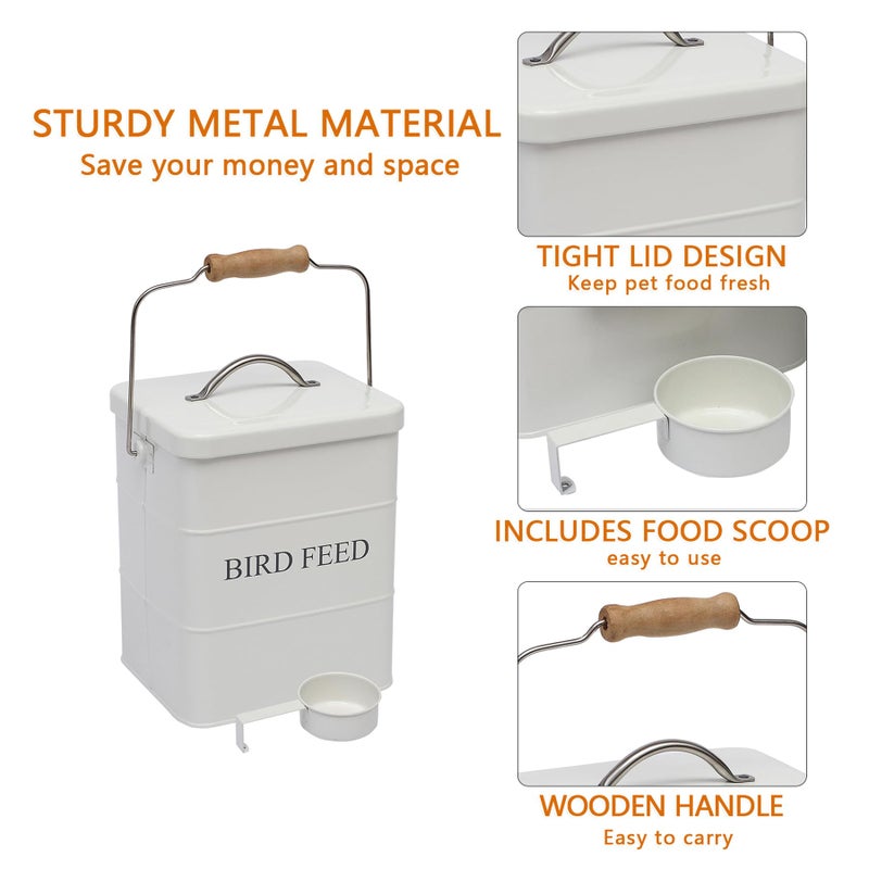 Morezi Bird seed and feed storage tin with lid Included - white-coated carbon steel - tight fitting lids - storage canister tins - White - Image 3