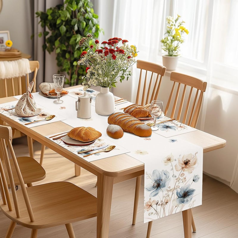Bonhause Watercolor Floral Placemats Set of 4 12x18 Inch Blue Brown Flower Leaves Kitchen Dinning Table Mats Washable Place Mats for Indoor Outdoor Home Party Decor - Image 5