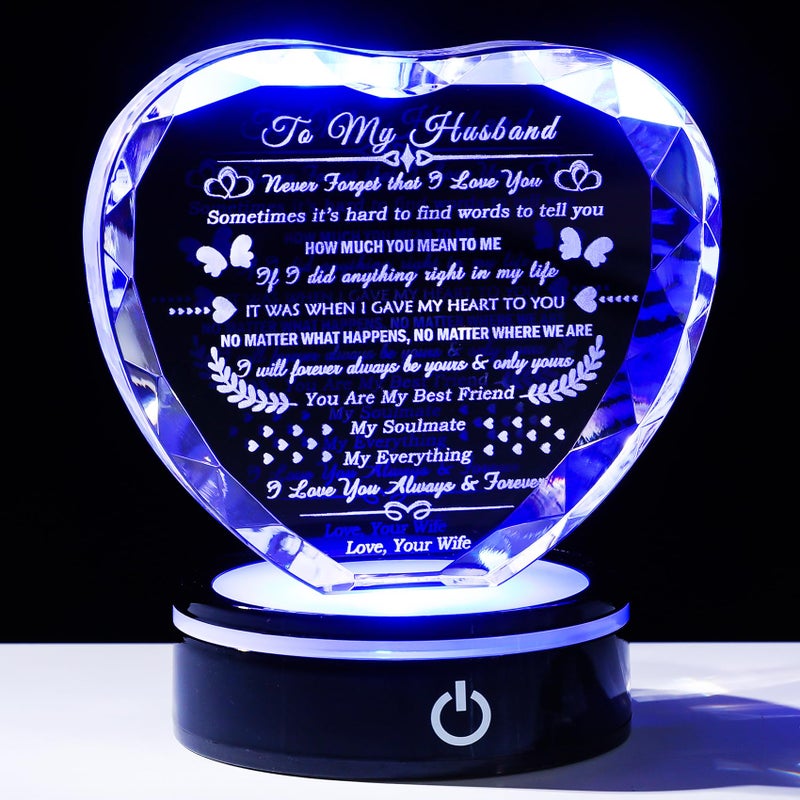 YWHL Gifts for Husband with Colorful Base I Love You Gifts for Him Best Anniversary Birthday Husband Gift Idea Romantic Crystal to My Husband Presents for Valentines Day Christmas Fathers Day