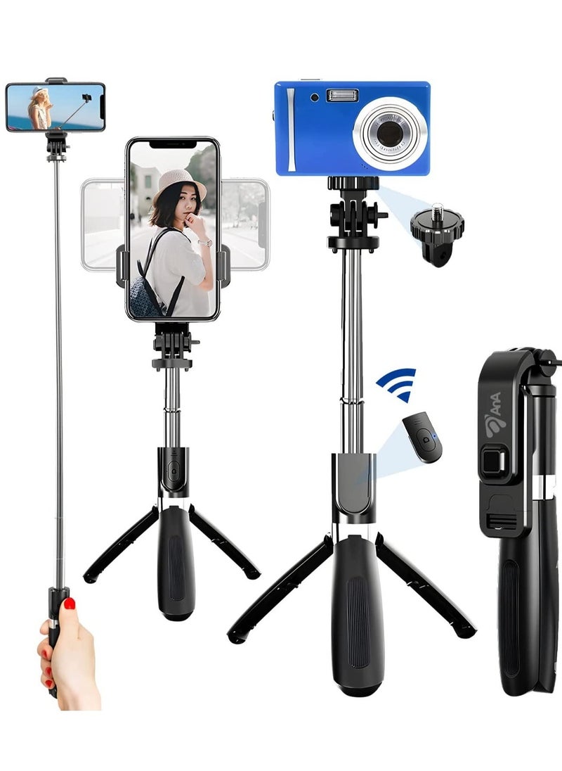 Raxoom - Selfie Stick Tripod Bluetooth remote, Extendable 1m Telescopic Selfie Stick, Handheld Tripod, Wireless Remote compatible with iPhone 12/Xs/iPhone 8/iPhone 11/11pro, Galaxy S10/S9 Plus/S8/Note8 - Image 1