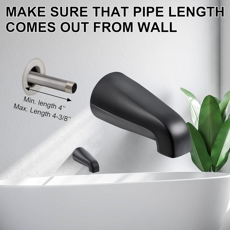 Dreyoo Universal Bath Tub Spout with Adapter, 5" Bathroom Bathtub Faucet Spout Without Diverter, Fits for 1/2'', 3/4'' IPS Inside Thread Connection and Tub/Shower Faucet Brands(Matte Black) - Image 3