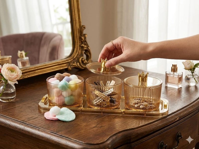 Elkholoud Crown Edition 75-23 Candy Dish Set Decorative Glass Canisters for Sweets, Nuts and Jewelry Luxury Table Centerpiece