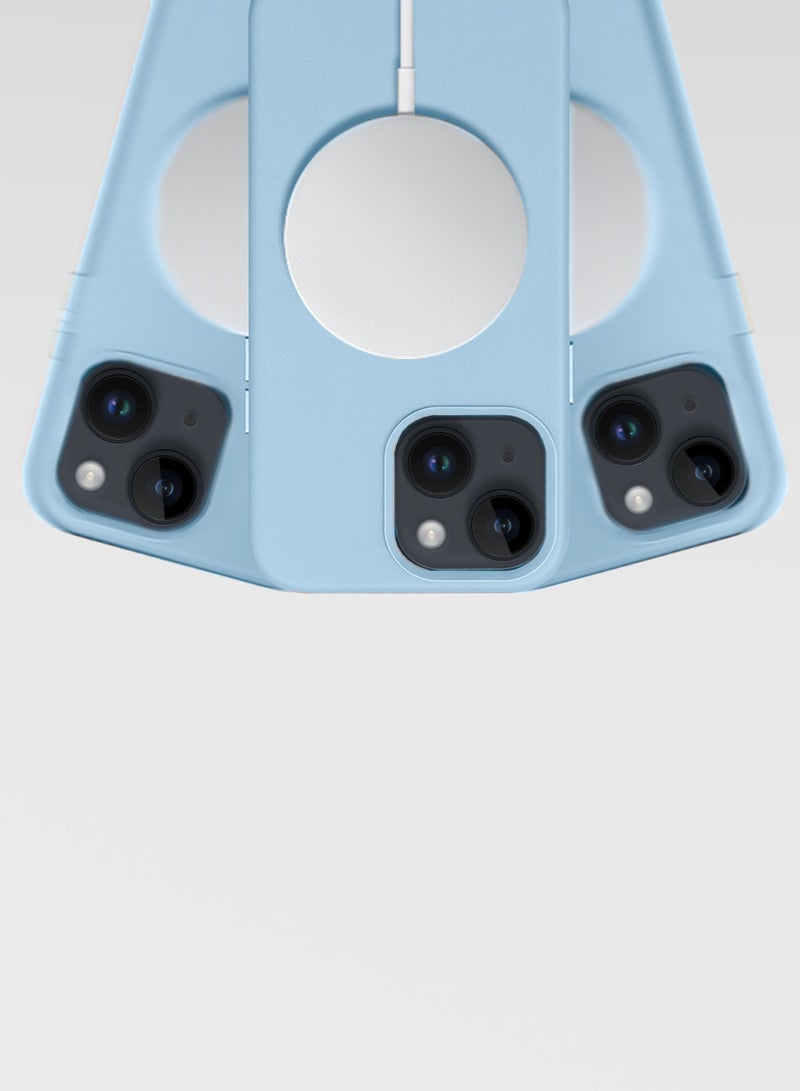 Wtech Leather Magnetic Wireless Charging Case Original MagSafe Shockproof Case Cover For Apple iPhone 15 Plus 2023 Luxury Sky Blue - Image 5