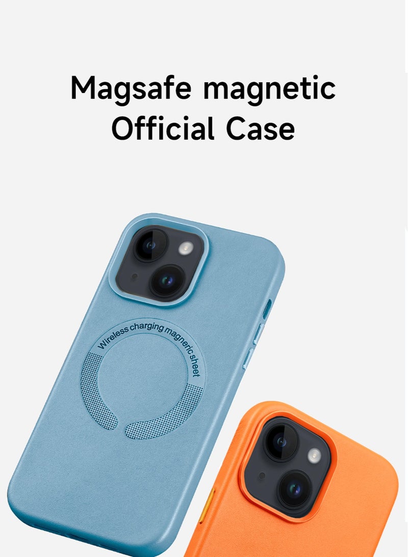 Wtech Leather Magnetic Wireless Charging Case Original MagSafe Shockproof Case Cover For Apple iPhone 15 Plus 2023 Luxury Sky Blue - Image 2