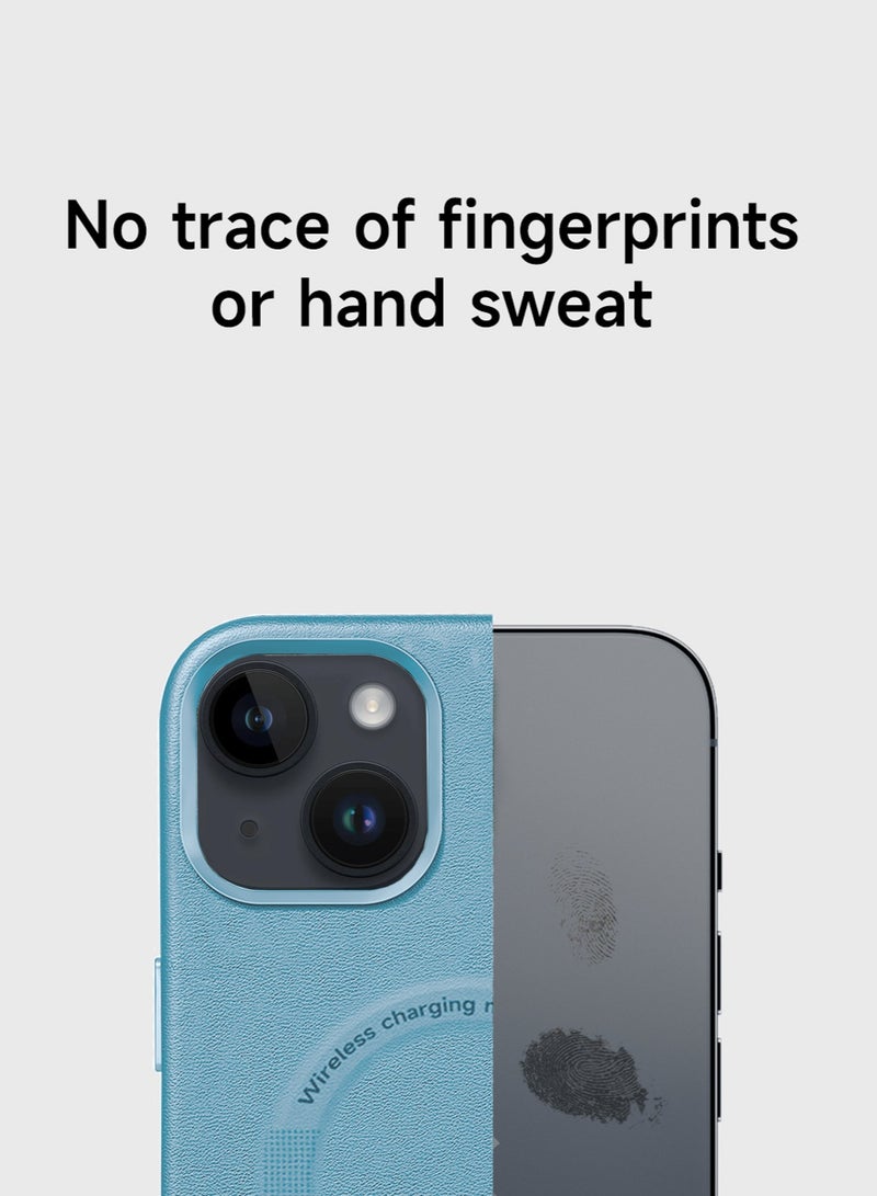 Wtech Leather Magnetic Wireless Charging Case Original MagSafe Shockproof Case Cover For Apple iPhone 15 Plus 2023 Luxury Sky Blue - Image 4