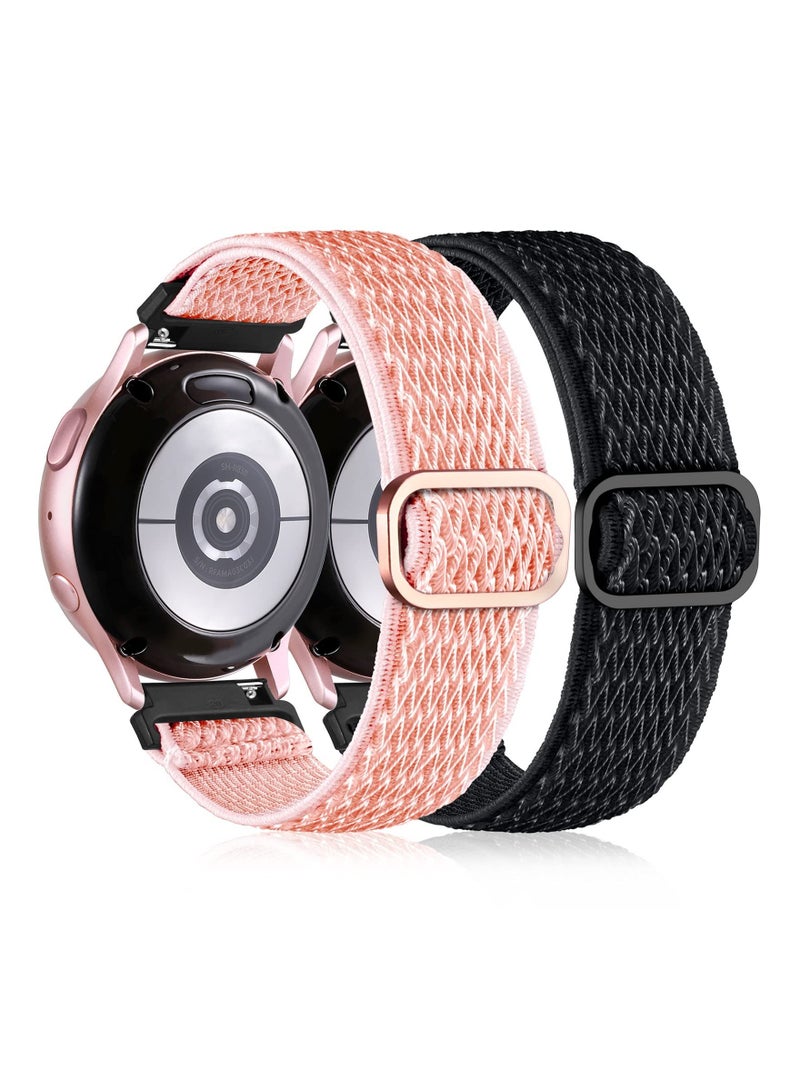 SYOSI Replacement Strap, Compatible with Samsung Active 2 Watch Band 40mm 44mm, Adjustable 20mm Elastic Strap for Galaxy Active 2 Watch Gear S2 Classic Gear Bands Women Men Black Pink - Image 1