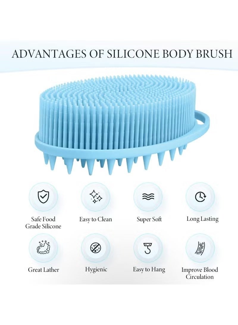 MANBO Upgraded 2-in-1 shower and shampoo brush (two-pack): silicone exfoliating shower brush, high-quality silicone loofah, head cleaning brush, scalp massager, easy to clean (blue + pink). - Image 4